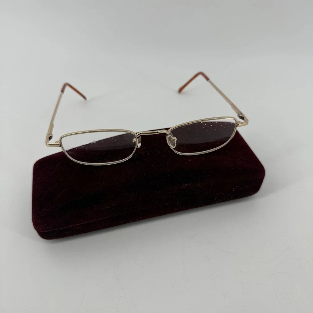Vintage Gold Metal Narrow Rectangular Eyeglasses Frames Tortoise Tips 90s Style